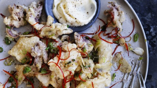Salt and pepper squid with aioli.