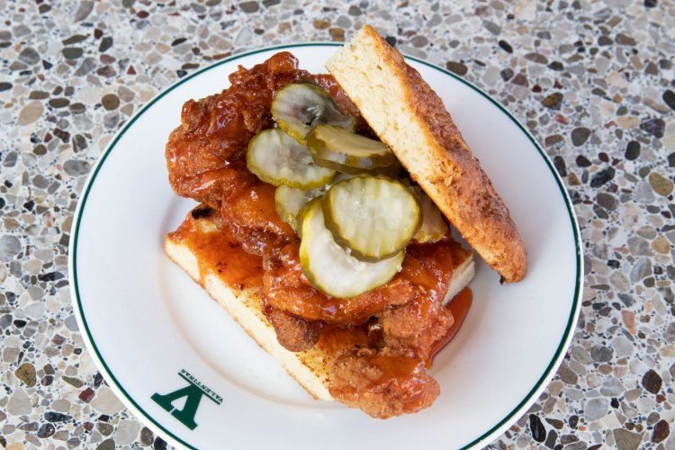 Fried chicken sandwich at Valentinas.