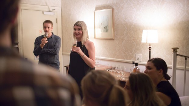 Laura Hay leads a tasting of the Ghosted Reserve in the Russell Hotel's Room 8.
