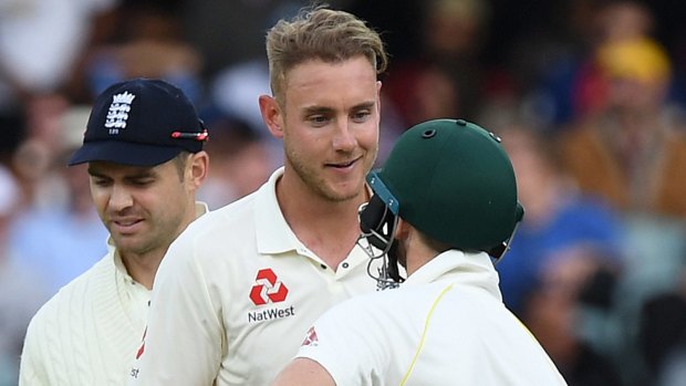 Trading barbs: Steve Smith and Stuart Broad exchange pleasantries.