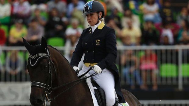 Sue Hearn on Remmington during the dressage competition at the Rio Olympics.