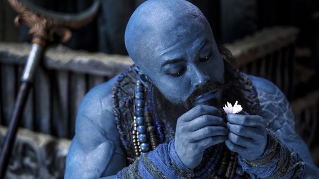 The blue-skinned Sha Wujing (Him Law) in <i>The Monkey King 2</i>.