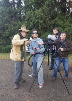 Tim the Yowie Man and some of the team from Austography during filming,