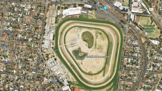 An aerial view of Caulfield Racetrack.