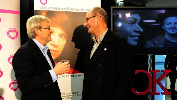 Then prime minister Kevin Rudd and organ donor advocate David Koch at the launch of an organ donation campaign in 2010.