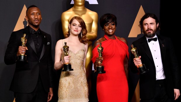 Ali with fellow actor winners Emma Stone, Viola Davis and Casey Affleck.