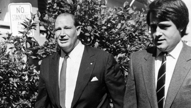 Malcolm Turnbull (right) and the late media mogul Kerry Packer in 1984.