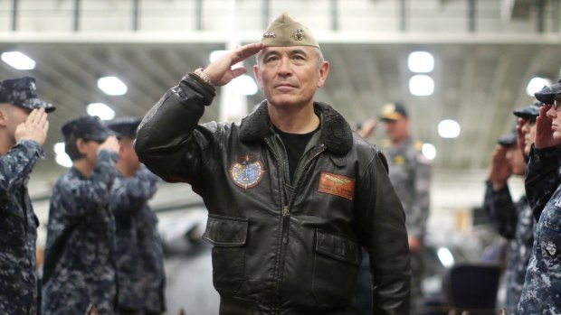 US Navy Admiral Harry Harris aboard the USS Bonhomme Richard off the coast of Sydney in June during a joint military exercise between the US and Australia. 