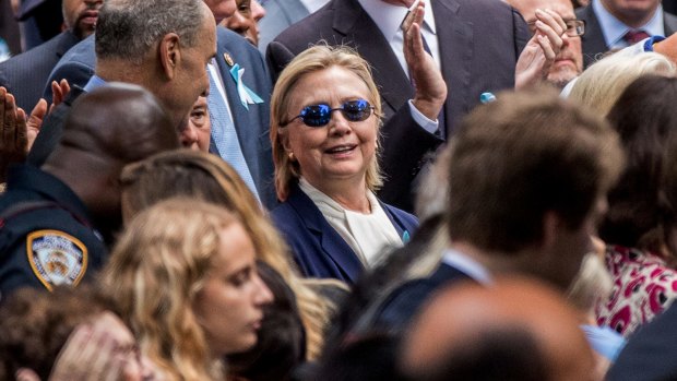 What is she hiding behind the glasses?  Hillary Clinton on September 11. 