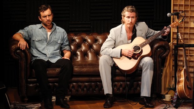 Actor Johnny Carr (left) and Tim Rogers in his ghost-like musician role.