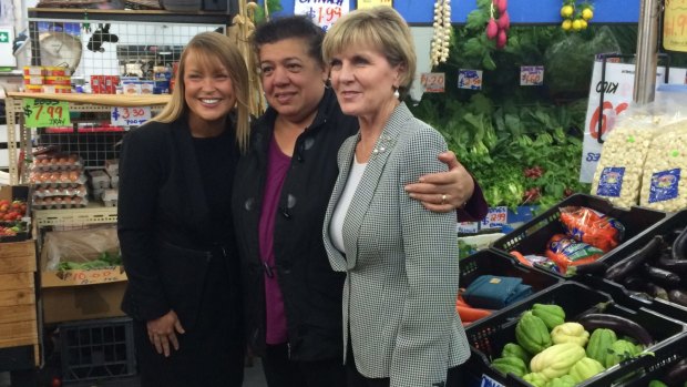 Julie Bishop campaigned in the marginal western Sydney seat of Greenway with Liberal candidate Yvonne Keane (left).