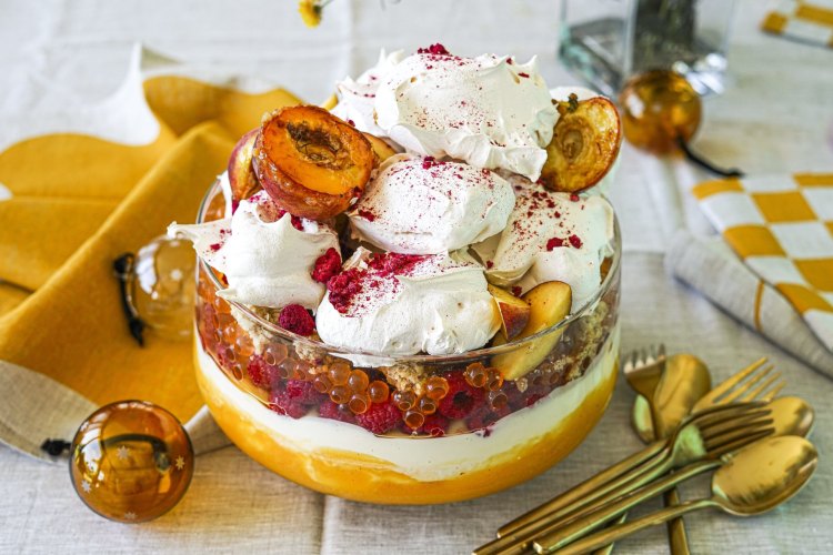 Katrina Meynink's peach Melba trifle.