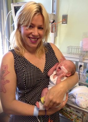 Brisbane musician Kylie Lovejoy in Hawaii with her newborn son, Phoenix.