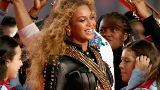 Beyonce performs onstage during the Super Bowl  Halftime Show.