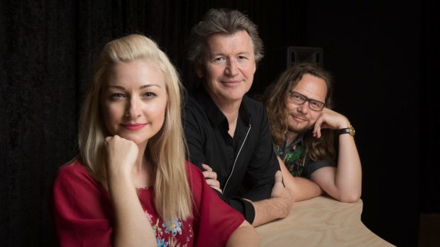 Kate Miller-Heidke with Simon Phillips and Keir Nuttall during rehearsals for <i>Twelfth Night</I>.
