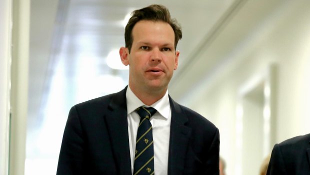Incoming Minister for Resources and Northern Australia Matt Canavan departs the Coalition party room on Monday, hours before his promotion was announced.
