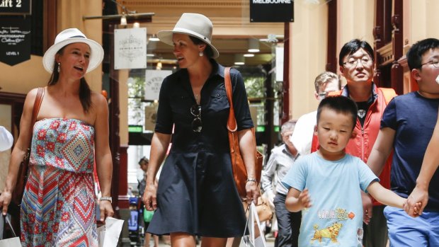 Tourists shopping in Melbourne: Larni Davies from Hobart and Cherida Palmer from Adelaide.