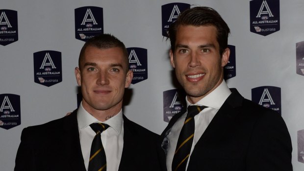 Dustin Martin with Alex Rance at the All Australian dinner on Wednesday.