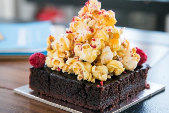 Vegan chocolate popcorn cake.