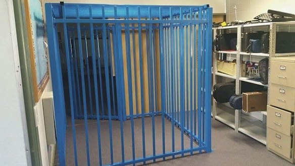 The metal pool fence structure at the centre of the ACT's withdrawal space crisis.