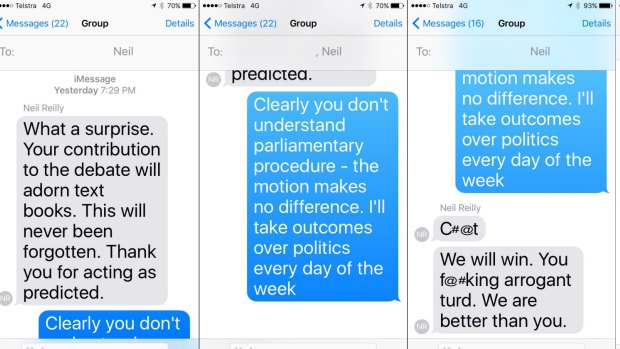 The text messages, which have had identifying information removed.