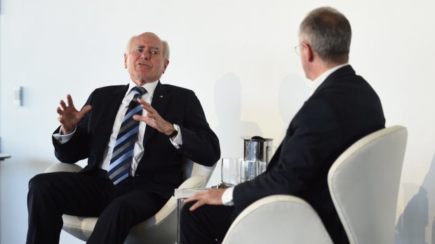 Andrew Denton interviews former prime minister John Howard at a lunch for the Gun Control Australia lobby group.