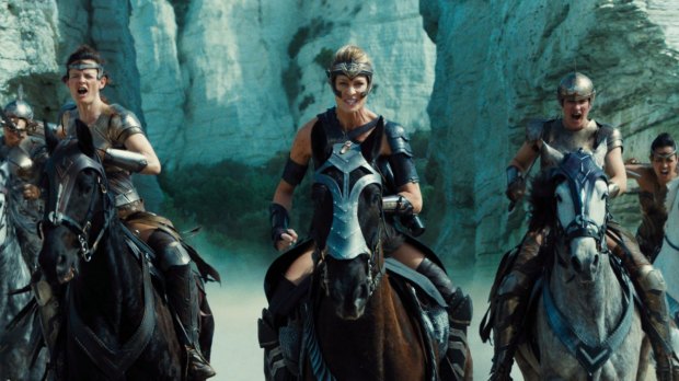 The warrior women, including Robin Wright as  General Antiope (centre), on Wonder Woman's home island.