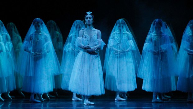 Ako Kondo as Myrtha, centre, and the Wilis in The Australian Ballet's 2015 production of <I>Giselle</I>.