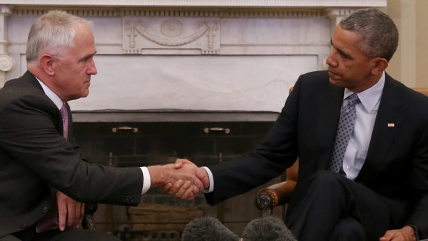 Prime Minister Malcolm Turnbull meets with President of the United States Barack Obama in the Oval office of the White House.