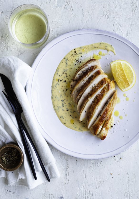 Chardonnay with this chicken with mustard cream sauce is a classic pairing.