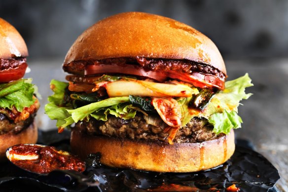 Neil Perry's Korean burger, bacon optional.