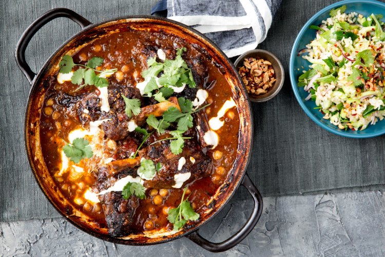  Lamb shanks and cucumber salad.