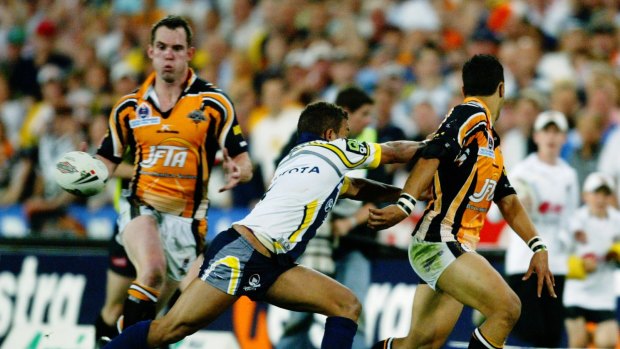 The moment: Benji Marshall flicks to Pat Richards for the match-sealing try in the 2005 grand final.