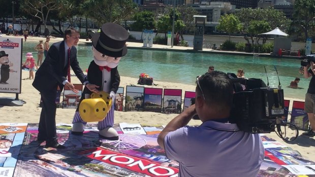 Lord Mayor Graham Quirk and Mr Monopoly launch the Brisbane version of the popular board game.