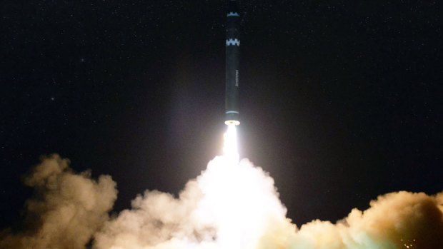 The missile the North Korean government calls the Hwasong-15 is launched in North Korea on Wednesday.