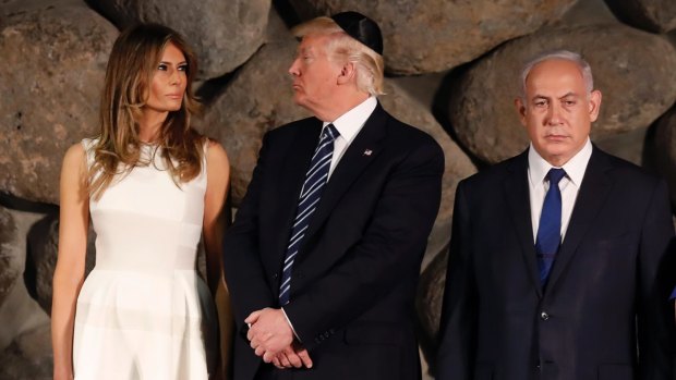 Donald and Melania Trump, next to Israeli PM Benjamin Netanyahu on tour in Israel, has made the defence of Israel on the global stage a key tenet of its foreign policy. 