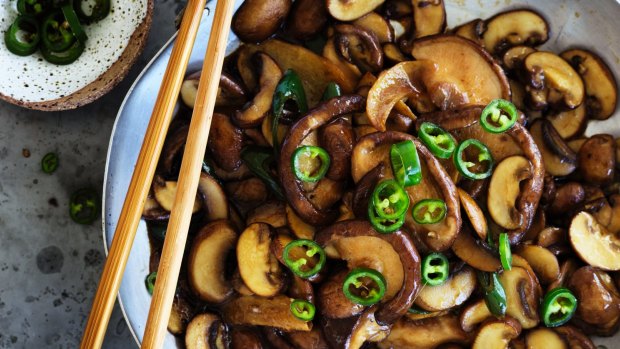 Kylie Kwong's stir-fried swiss brown and shiitake mushrooms with green chilli and ginger recipe.