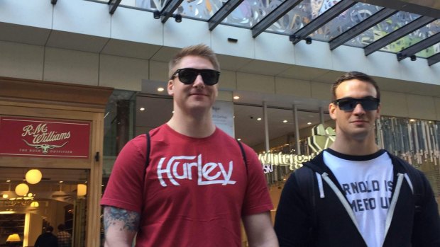 US sailors Jay from Chicago, left, and Jack from Nashville, in the Queen Street Mall this morning. 