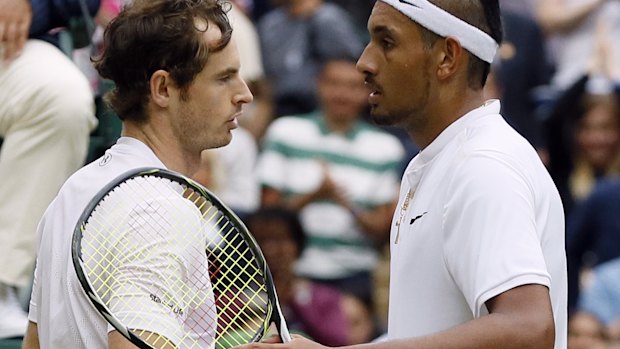 Offering advice: Andy Murray shakes hands with Kyrgios after the match.