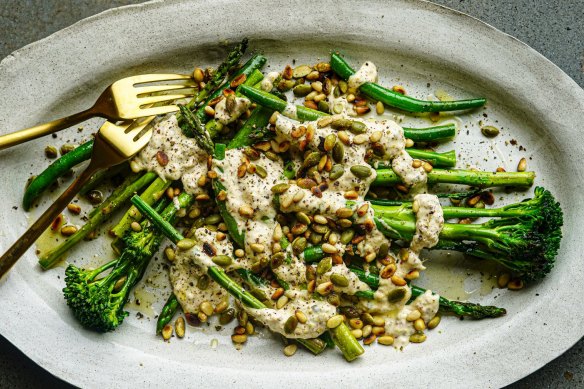 Adam Liaw's grilled gem lettuce with anchovy vinaigrette