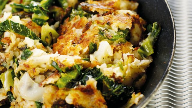Bubble and squeak (cabbage and potato). 