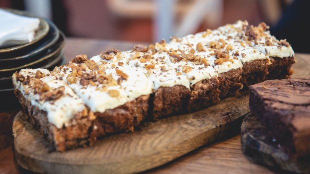 Carrot and walnut cake at Walcot House Cafe.
