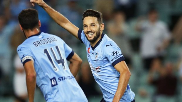 Where is the noise?: Milos Ninkovic wheels away after scoring on Thursday night.