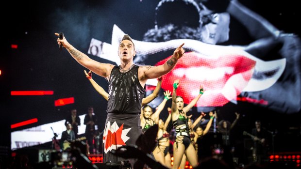 Robbie Williams performs the Heavy Entertainment Show at Rod Laver Arena on Saturday 24 February 2018.