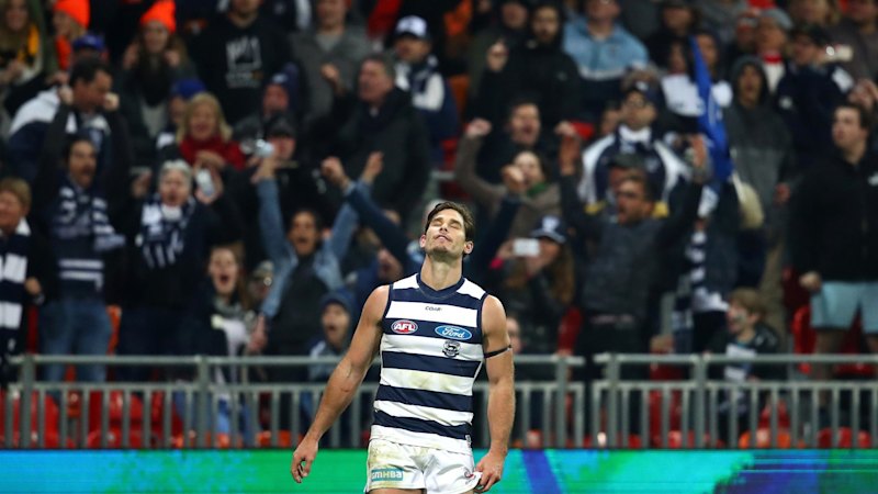 Geelong Midfielder Cameron Guthrie Questions Strange Whistle As Tom Hawkins Lined Up Kick Against Gws