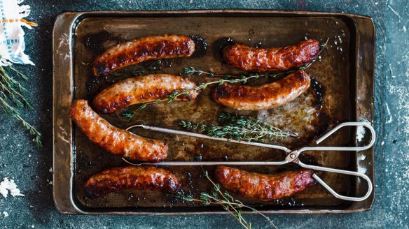 Sausages ready for a mustard dip.