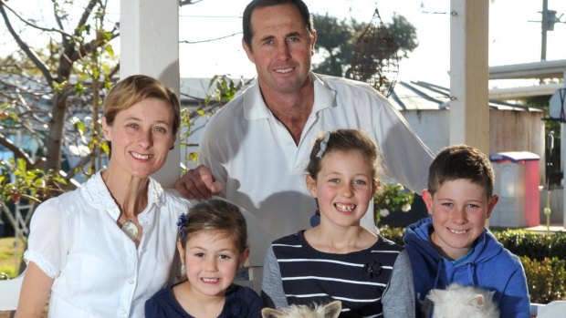 Geoff and Kim Hunt with their children Phoebe (left), Mia and Fletcher.