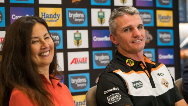 Wests Tigers chair Marina Go with new coach Ivan Cleary.