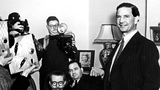 Master spy Harold Philby AKA Kim Philby pictured at his mother's home with the British press.