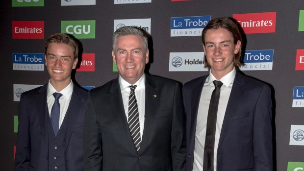 Eddie McGuire with his sons at Collingwood's Copeland Trophy presentation on Friday night.